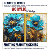 Modern Textural Blue Flower Artistic Acrylic Floating Wall Painting Set of 2