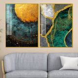 Modern Turquoise Artistic Art Acrylic Floating Wall Painting Set of 2