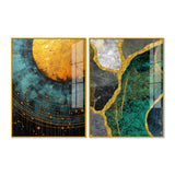 Modern Turquoise Artistic Art Acrylic Floating Wall Painting Set of 2