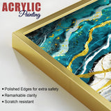 Modern Turquoise Blue Waves Artistic Art Acrylic Floating Wall Painting Set of 2