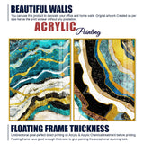 Modern Turquoise Blue Waves Artistic Art Acrylic Floating Wall Painting Set of 2