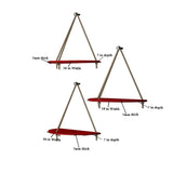 Wooden Wall Hanging Curved Shape Planter Shelf with Rope (Red)