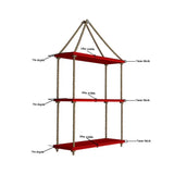 Planter Shelf Wooden Wall Hanging with Rope (Red Color)