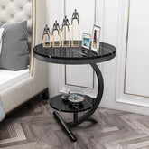 Two-Tier Stylish Round Contemporary Black Marble Side Table