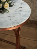 Premium Copper Metal Finish Coffee Side Table with Marble Top