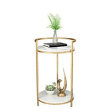 Premium Metallic Stand Two Layer Marble Side Table