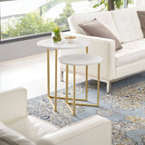 Round Shape Iron Stand Side Marble Table Set of 2