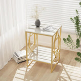 Square Geometric Rhombus Frame End Side Table with Golden Metal Finish
