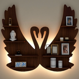 Loving Swan Backlit Wood Wall Shelf / Book Shelf / Night Light, Walnut Finish