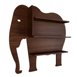 Elephant Shape Wood Wall Shelf / Book Shelf, Walnut Finish