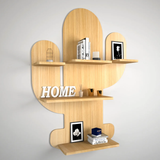 Cactus Shape Wood Wall Shelf / Book Shelf, Light Oak Finish