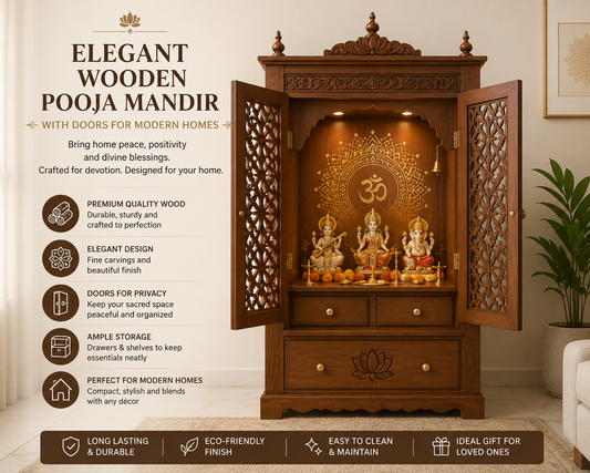 Elegant Wooden Pooja Mandir with Doors for Modern Homes