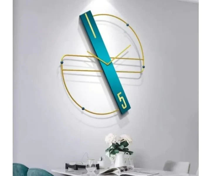 Blue And Golden Abstract Metal Wall Clock