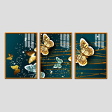 Golden Butterflies Abstract Acrylic Wall Art - 3 Piece Canvas Print Set
