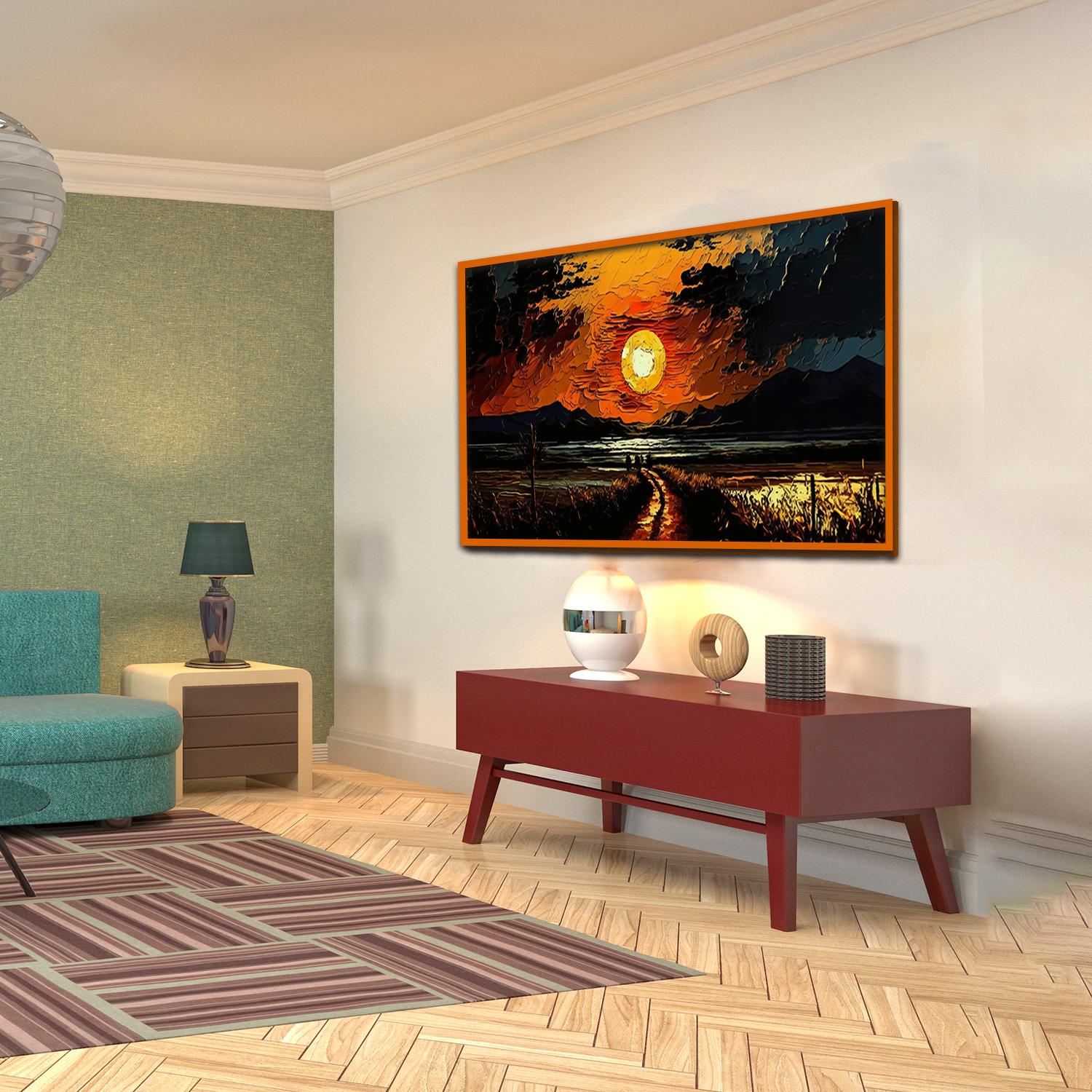 Beautiful Road Leading with Sunset Abstract Design Canvas Wall Paintings