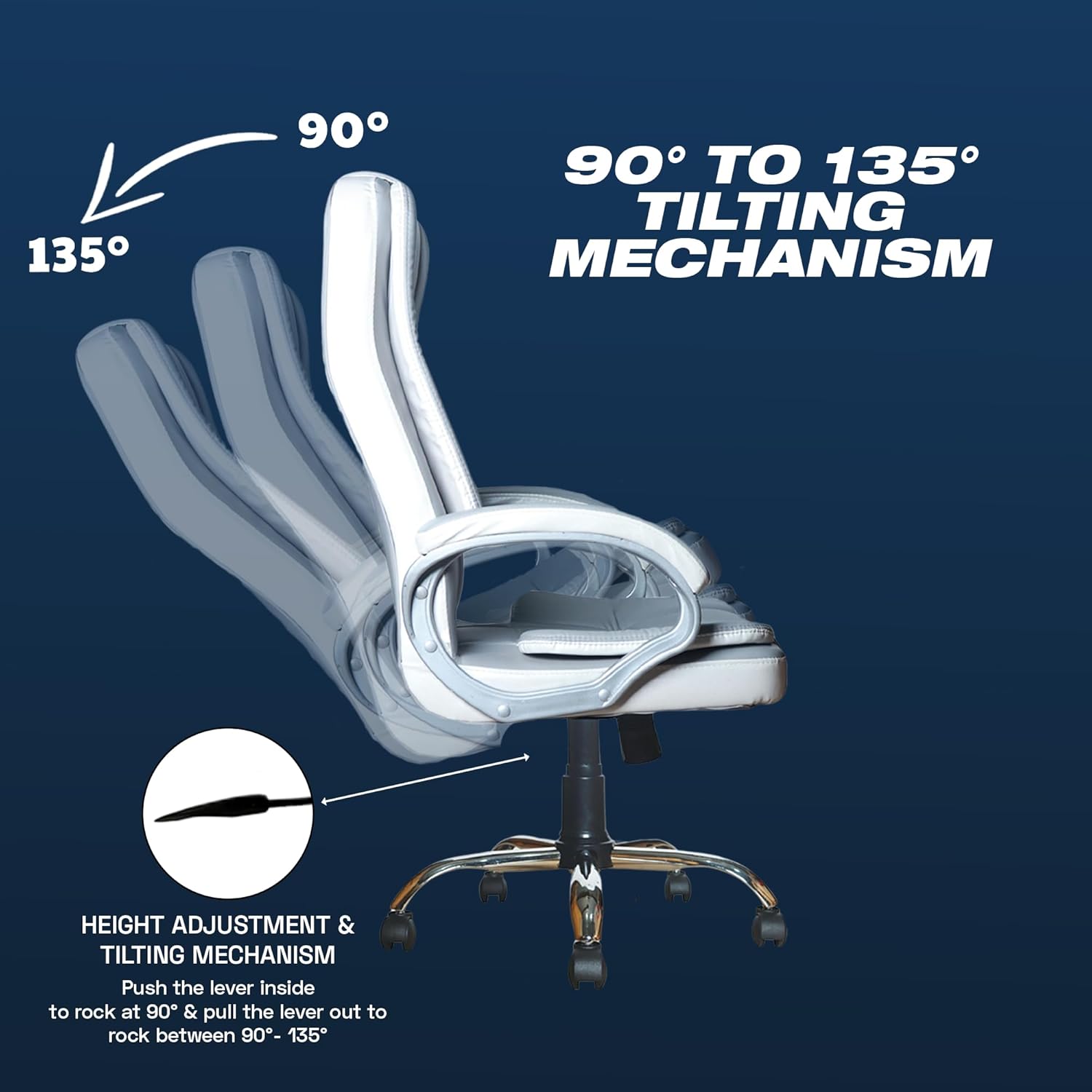 Grey & White Leatherette Swivel Office Revolving Chair | Heavy Tilting Mechanism & Strong Chrome Stand Base