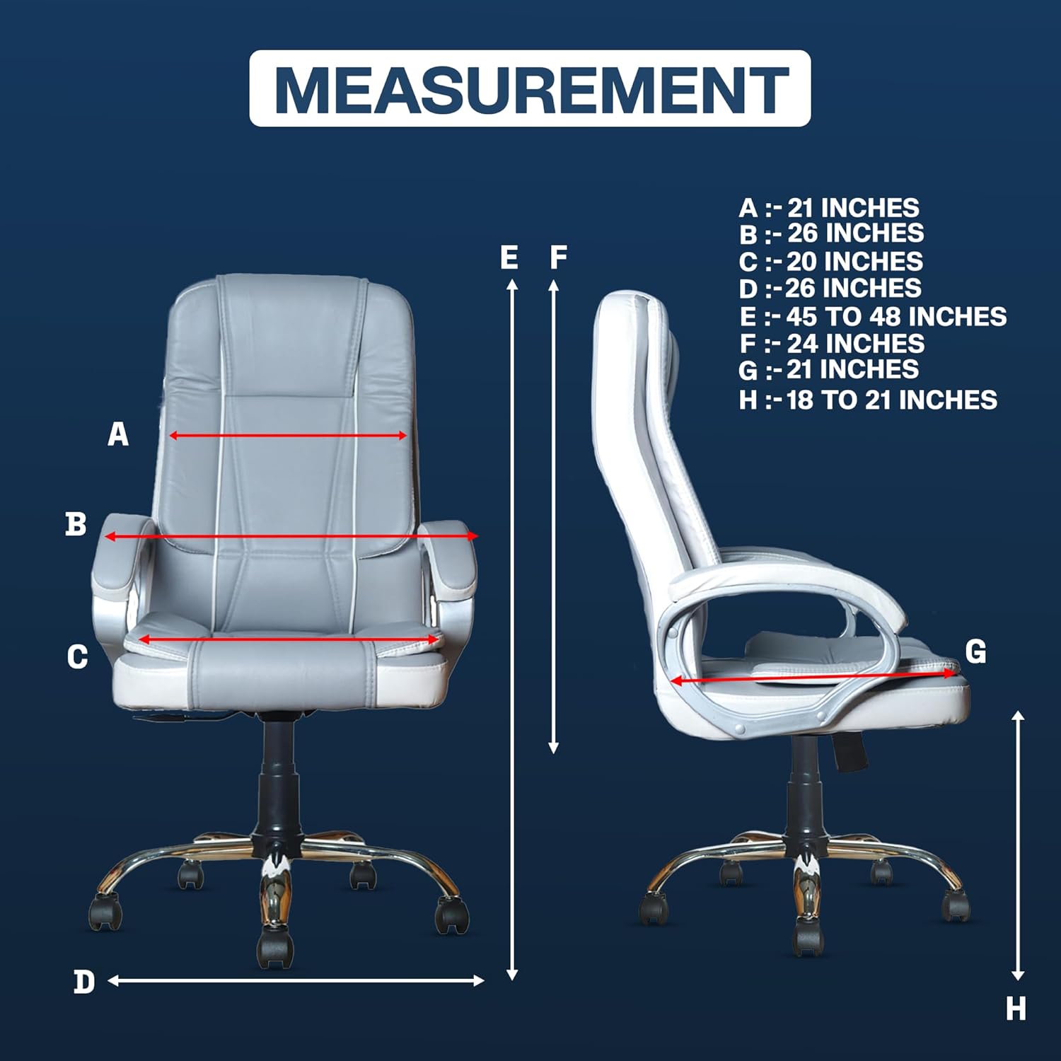 Grey & White Leatherette Swivel Office Revolving Chair | Heavy Tilting Mechanism & Strong Chrome Stand Base