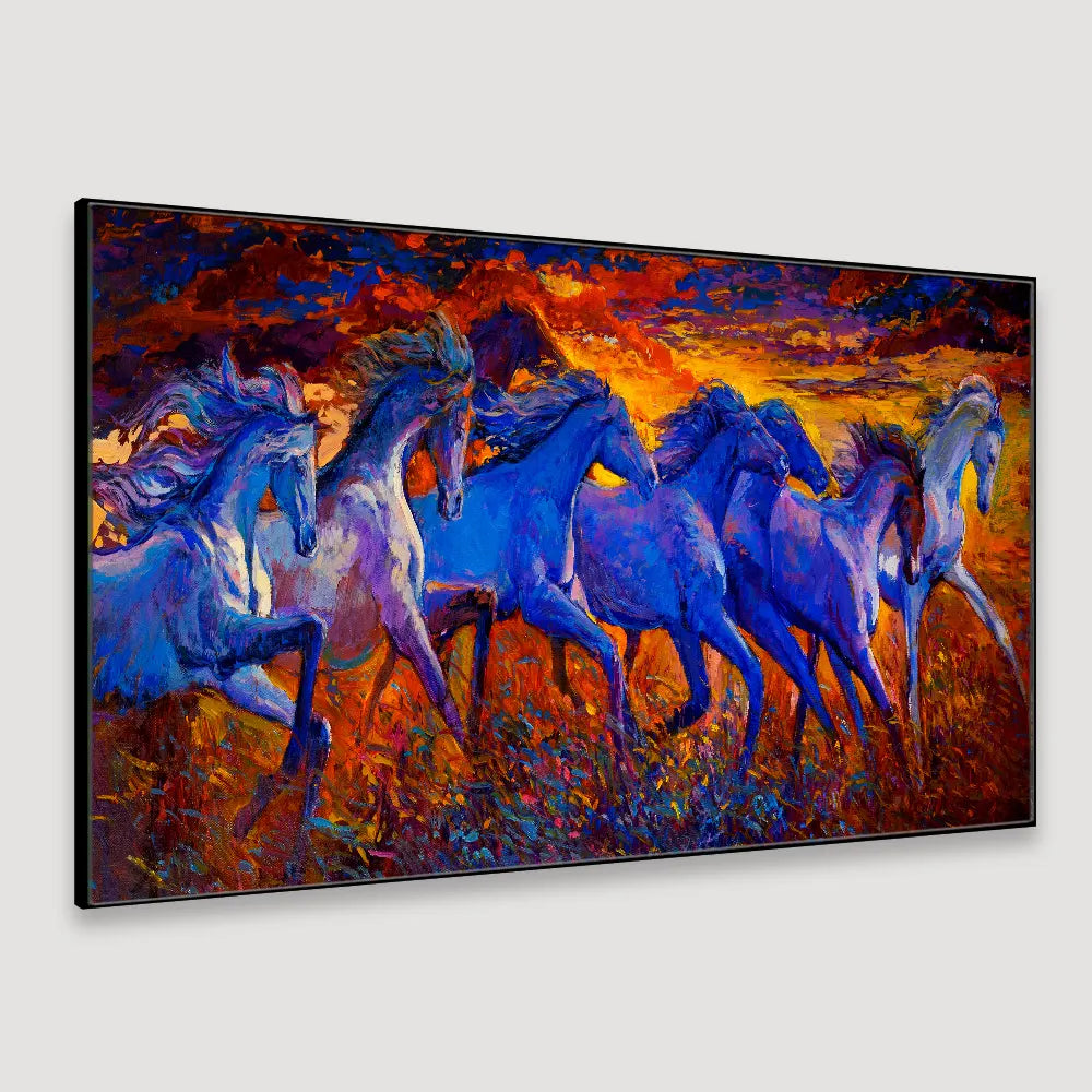 WallMelody Big Panoramic Running Horses Abstract Design Canvas