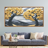 Luxury 3D Golden Tree Landscape Wall Art – Textured Modern Canvas for Elegant Home Décor