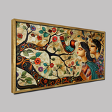 Traditional Indian Woman with Birds on Tree Canvas Vintage Wall Paintings