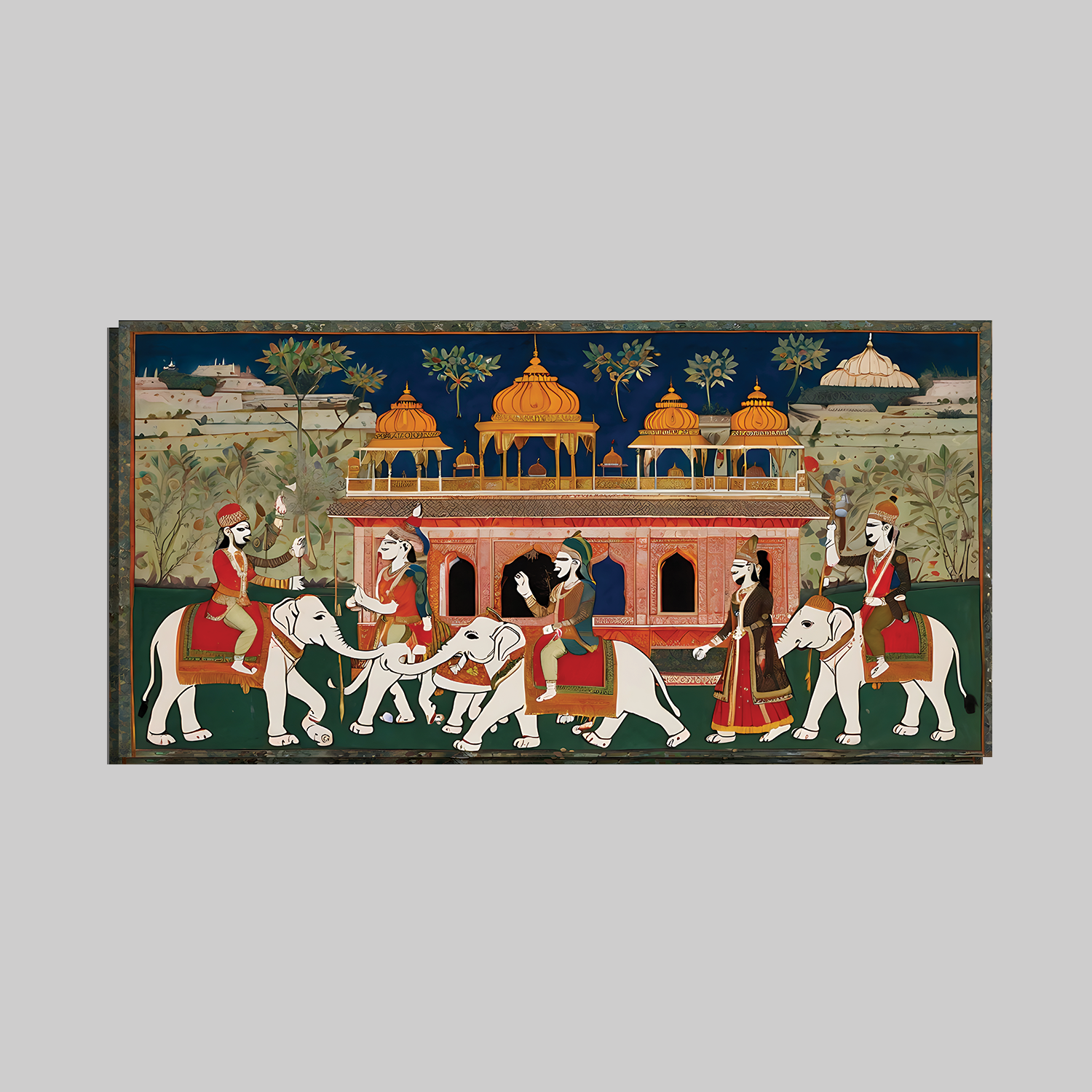 Miniature Painting of an Indian Royal Procession with Elephants