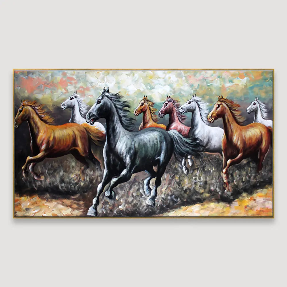 WallMelody Big Panoramic Running Horses Abstract Design Canvas