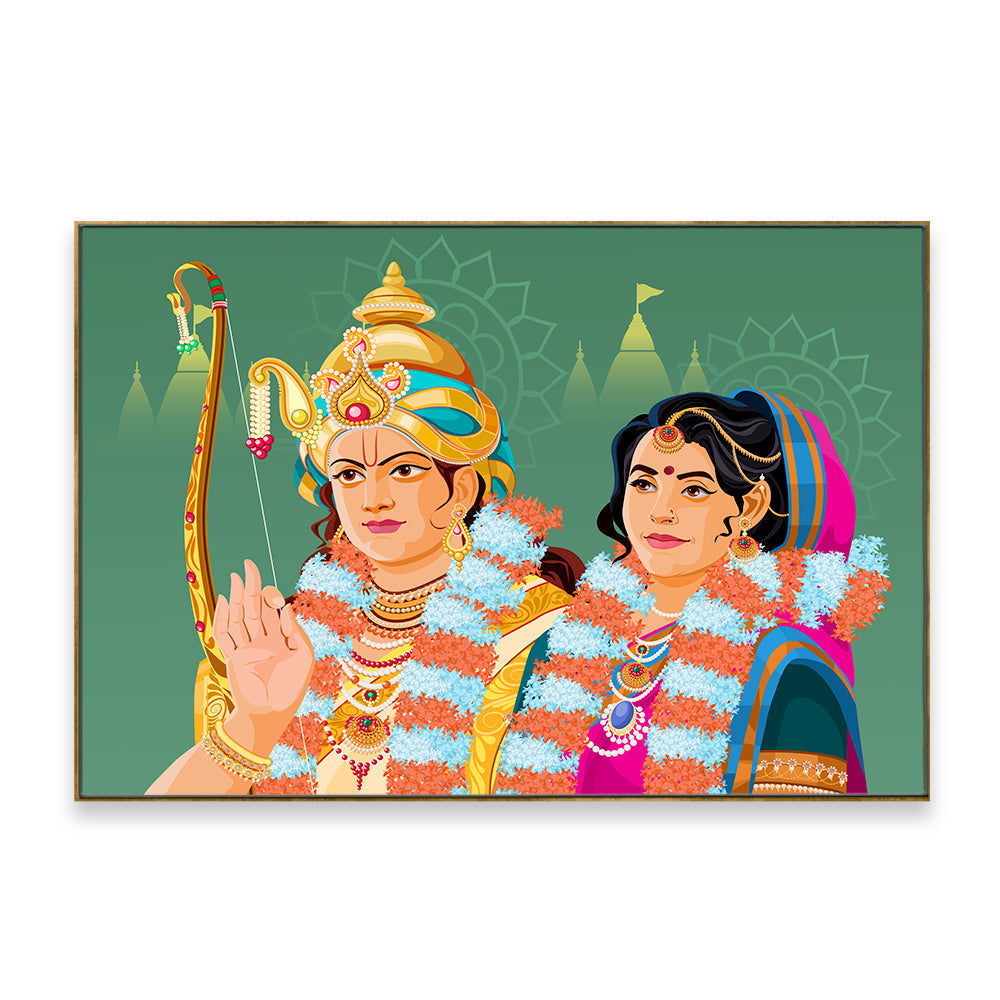 Shri Ram-Sita Ji Wall Canvas Painting for Mandir/Living Room