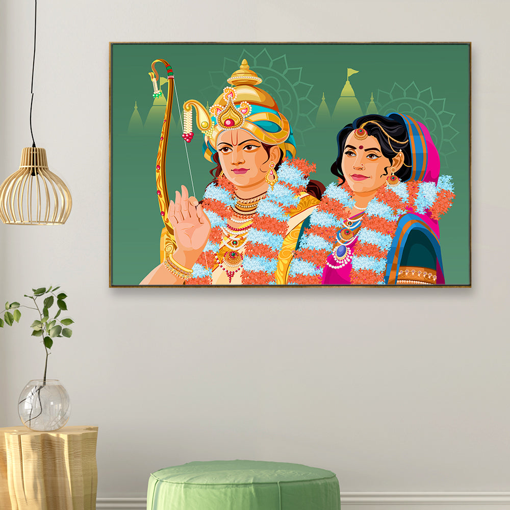 Shri Ram-Sita Ji Wall Canvas Painting for Mandir/Living Room