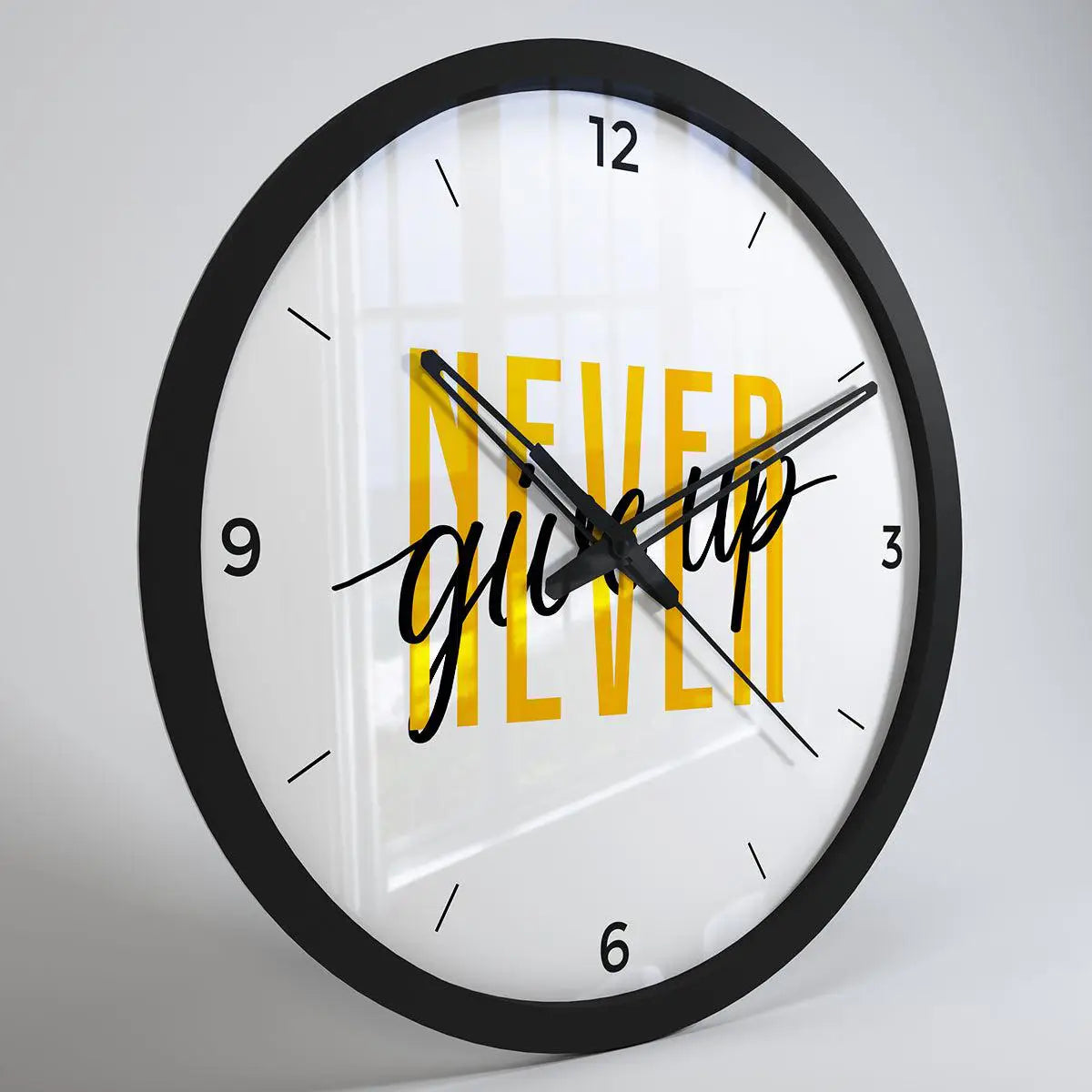 Never Give Up Trendy Wall Clock for Gym Decor- Black Frame