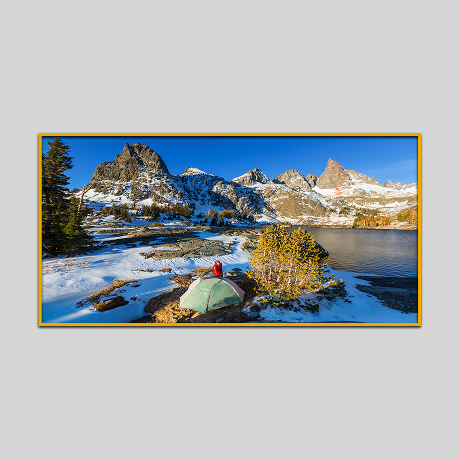 Man With Hiking Equipment Walking Sierra Nevada Mountains Canvas Wall Paintings