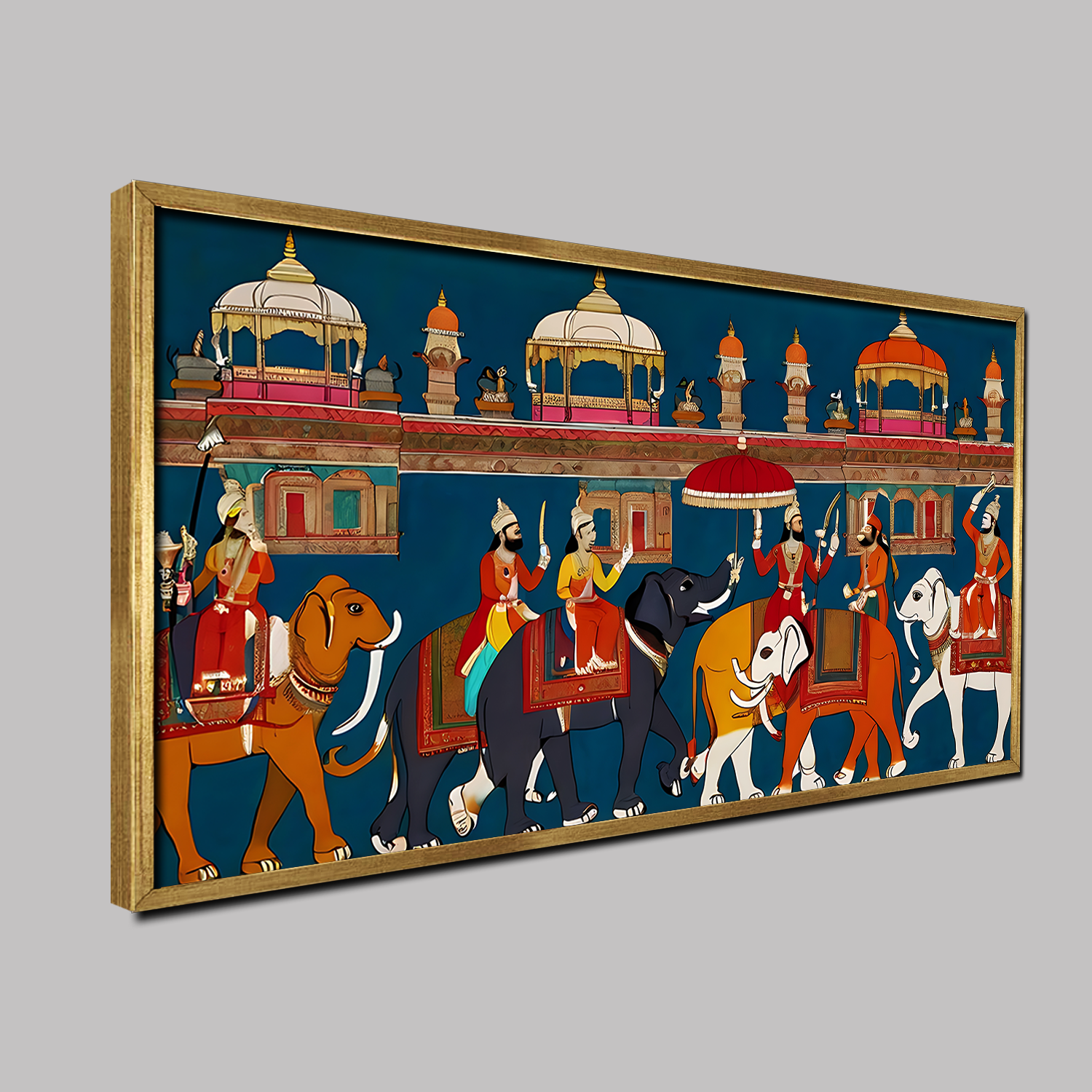 Cinematic Kino Miniature Scene Indian Royal Procession Canvas Vintage Wall Paintings