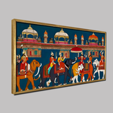 Cinematic Kino Miniature Scene Indian Royal Procession Canvas Vintage Wall Paintings