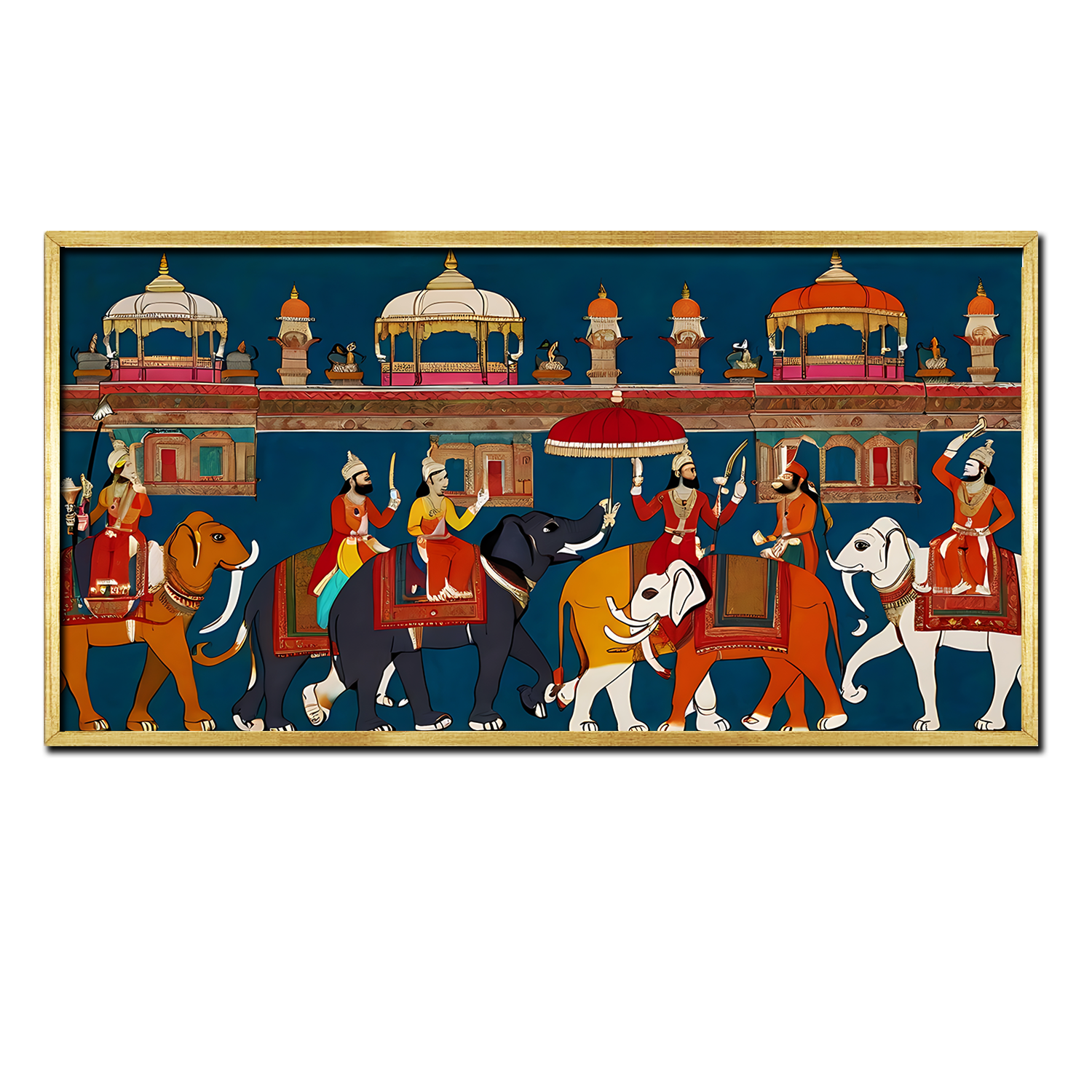 Cinematic Kino Miniature Scene Indian Royal Procession Canvas Vintage Wall Paintings