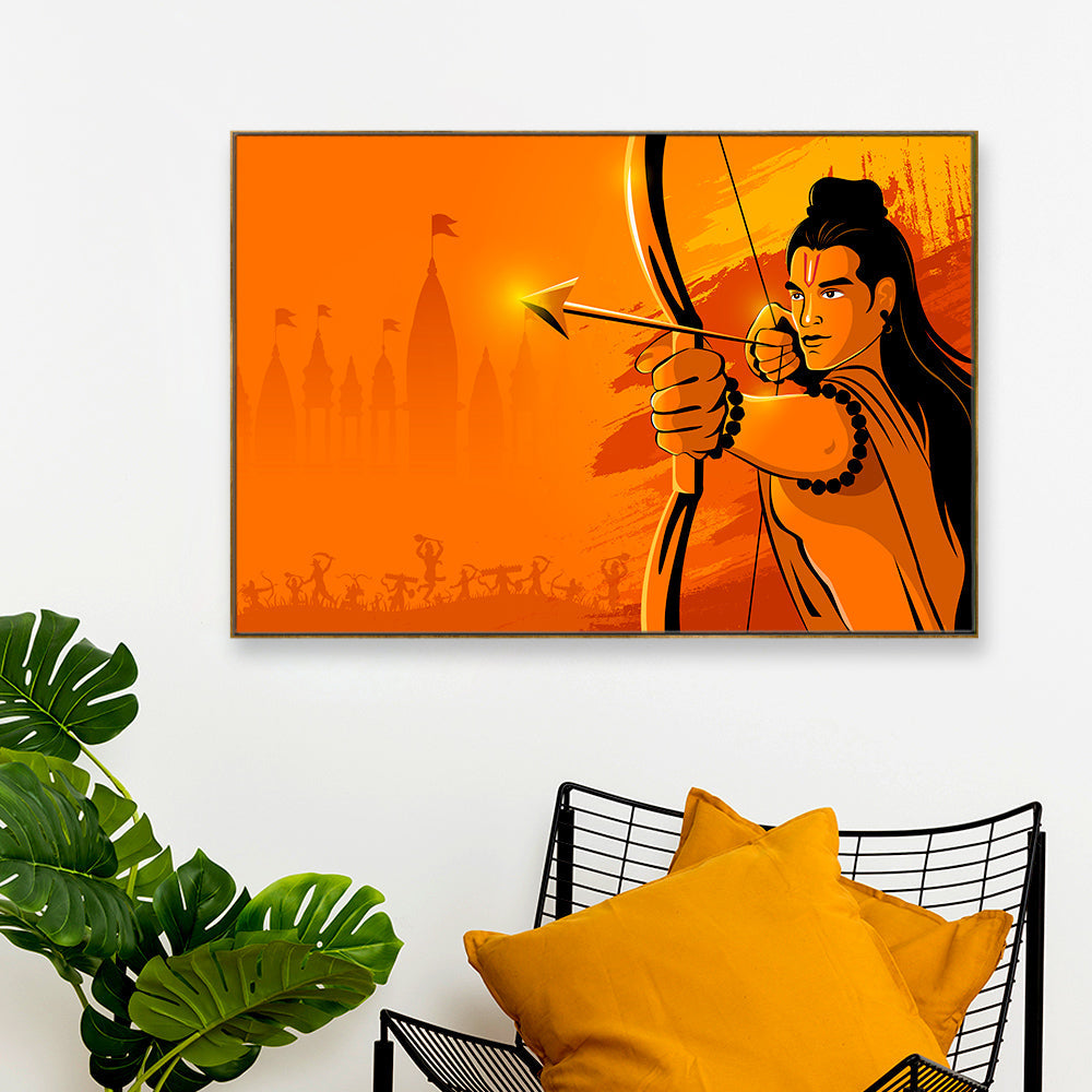 Bright Orange Life-Like Ram Ji Canvas Painting