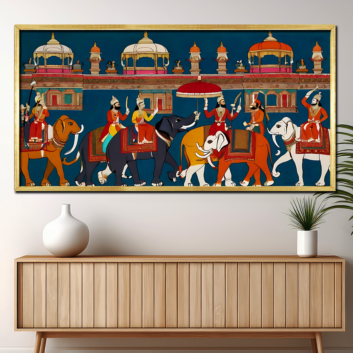 Cinematic Kino Miniature Scene Indian Royal Procession Canvas Vintage Wall Paintings