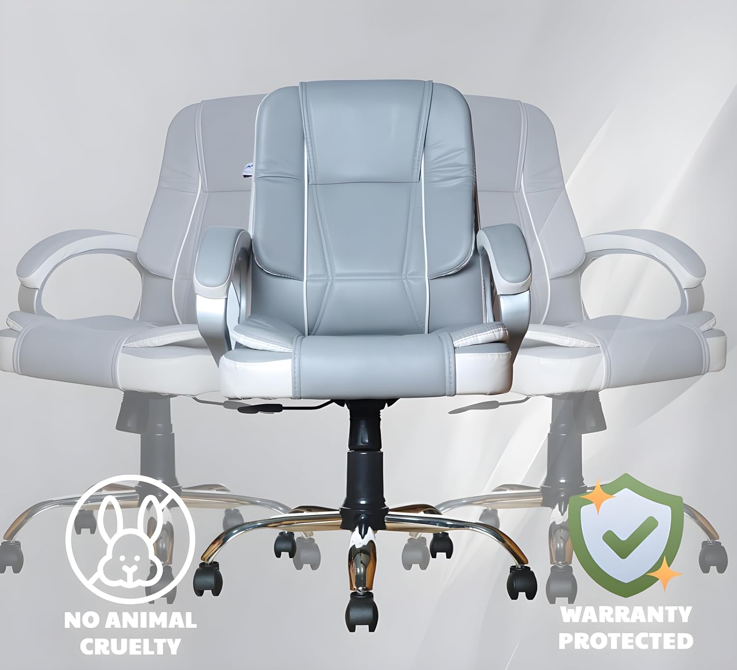 Grey & White Leatherette Swivel Office Revolving Chair | Heavy Tilting Mechanism & Strong Chrome Base