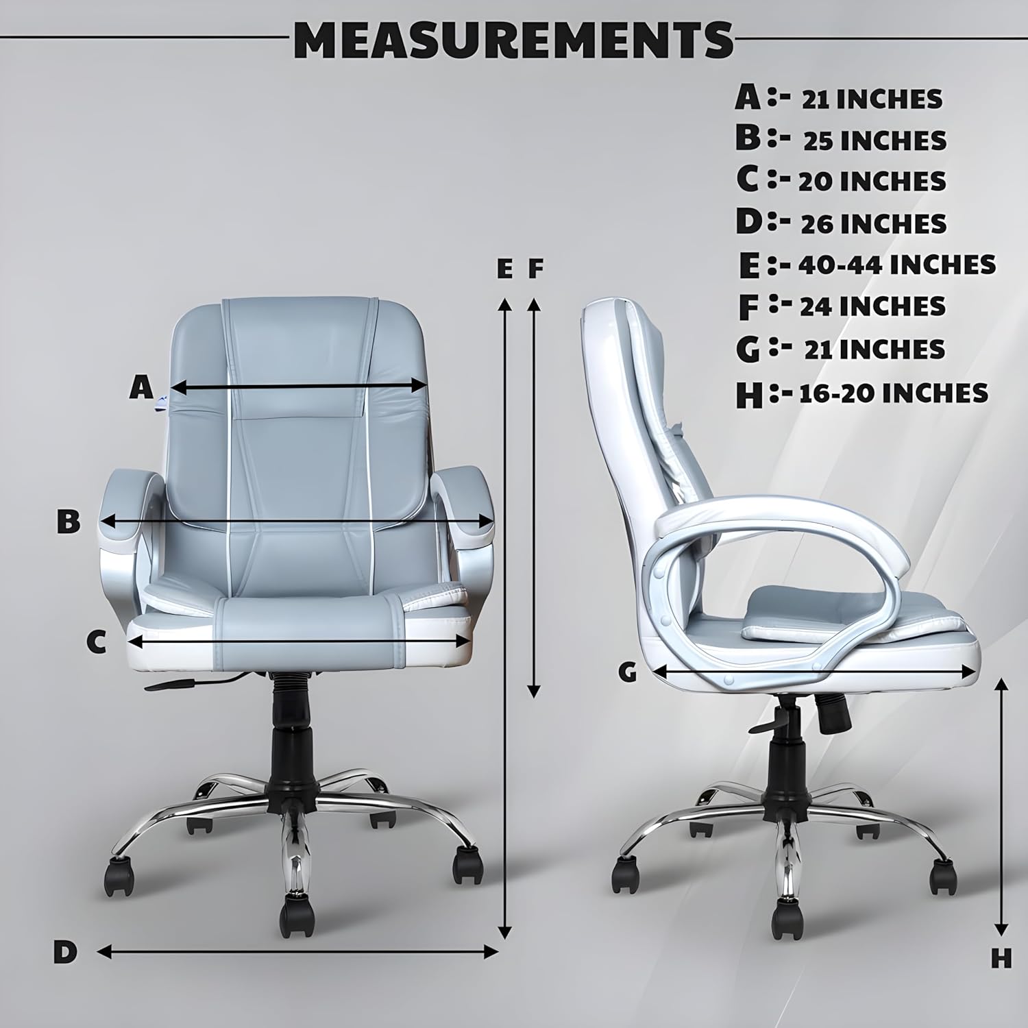 Grey & White Leatherette Swivel Office Revolving Chair | Heavy Tilting Mechanism & Strong Chrome Base