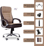 Brown & Cream Leatherette Revolving Office Chair | 360° Swivel & Tilting Locking Mechanism | Chrome Stand