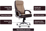 Brown & Cream Leatherette Revolving Office Chair | 360° Swivel & Tilting Locking Mechanism | Chrome Stand