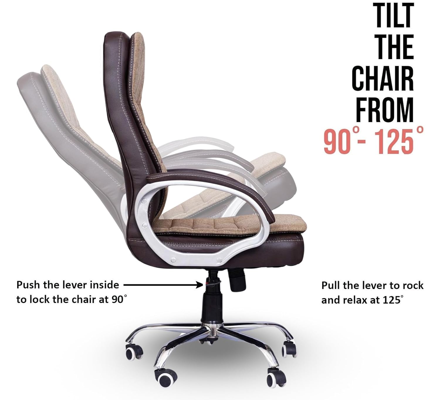 Brown & Cream Leatherette Revolving Office Chair | 360° Swivel & Tilting Locking Mechanism | Chrome Stand