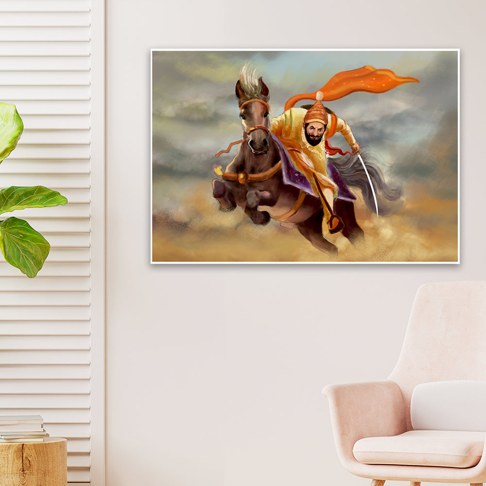 Life-Like Chhatrapati Shivaji Maharaj Canvas Wall Painting