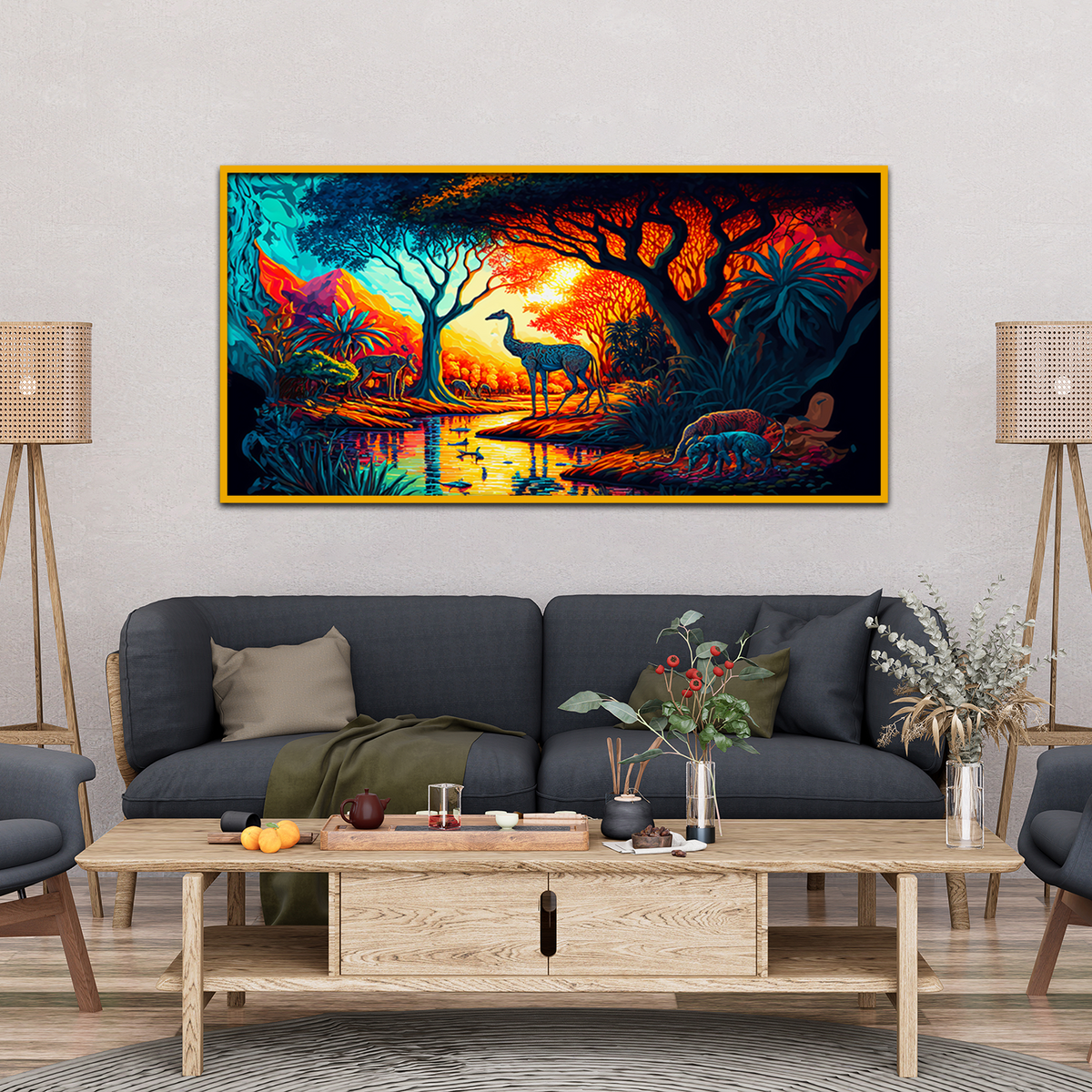Landscape African Tropical Jungle with Trees Canvas Wall Paintings