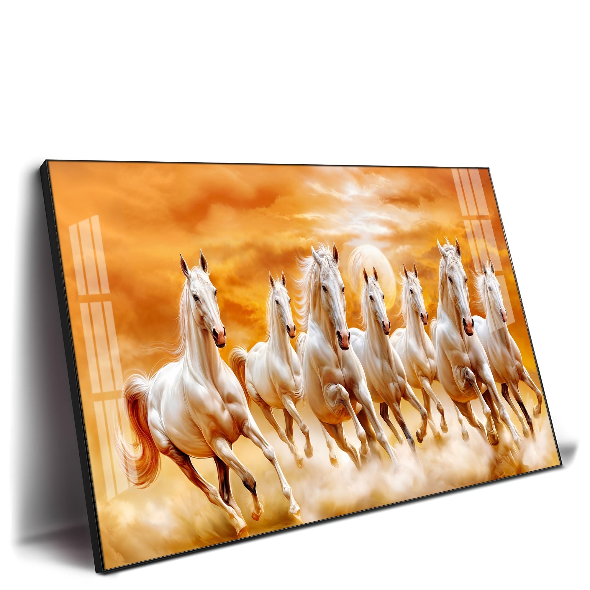 Graceful Vastu 7 Running Horse Acrylic Wall Painting – Calm Horse Canvas Wall Art
