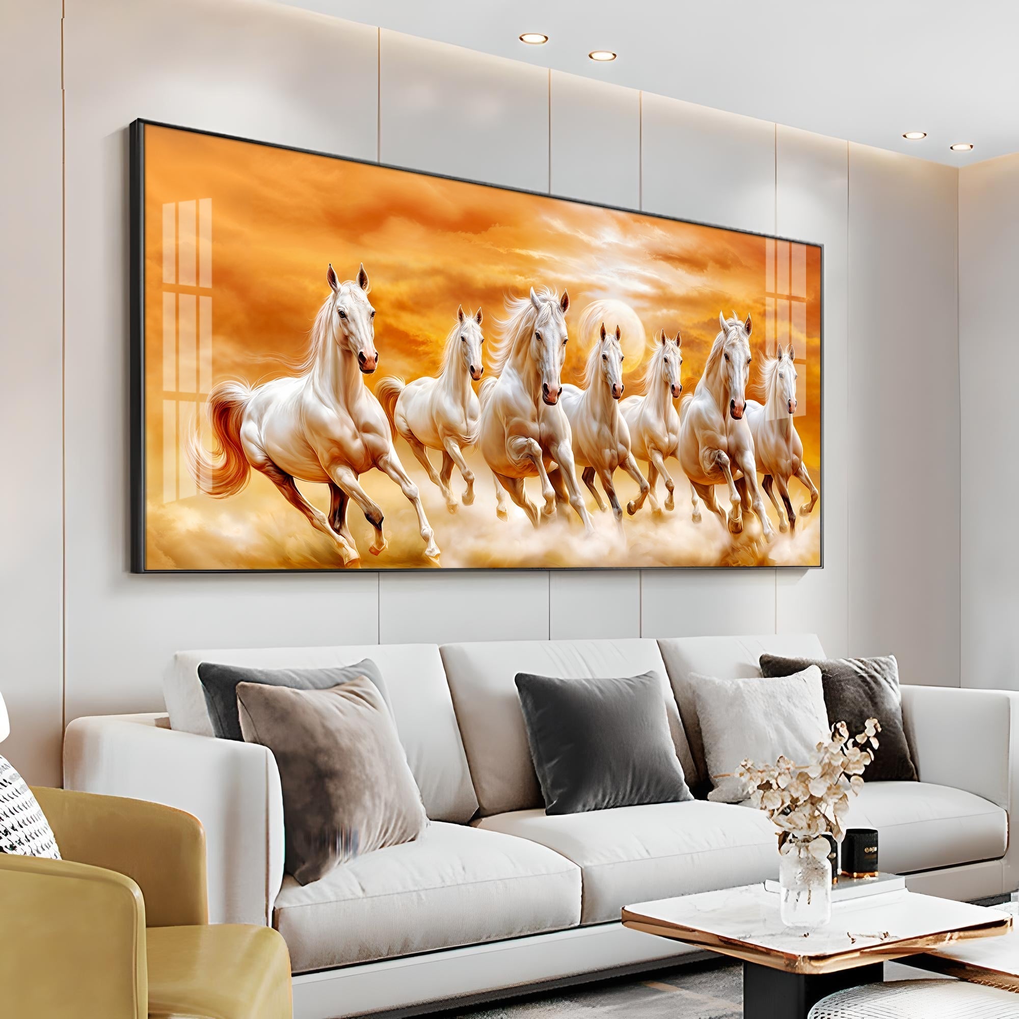 Graceful Vastu 7 Running Horse Acrylic Wall Painting – Calm Horse Canvas Wall Art