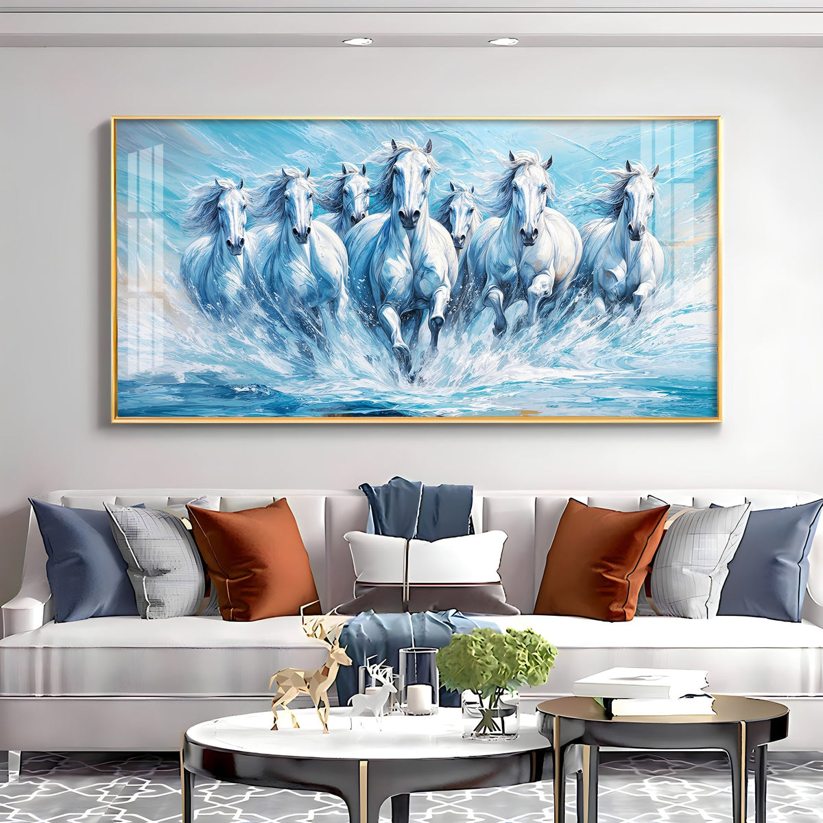 Galloping Horses Acrylic Wall Painting – Luxury Horse Wall Art for Living Room