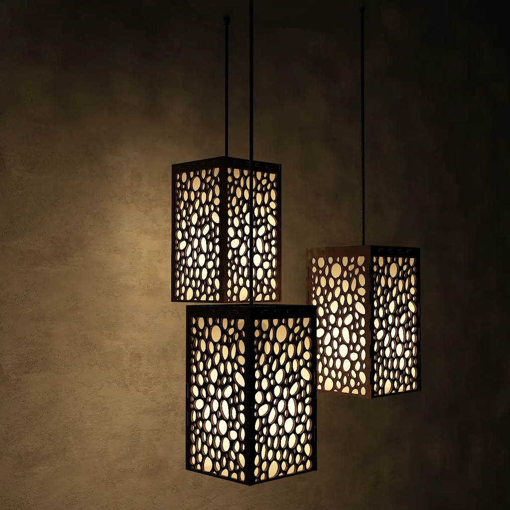 Wooden Ceiling Pendant Light Round Pattern Design Modern Lamp For Home Decoration Living Room