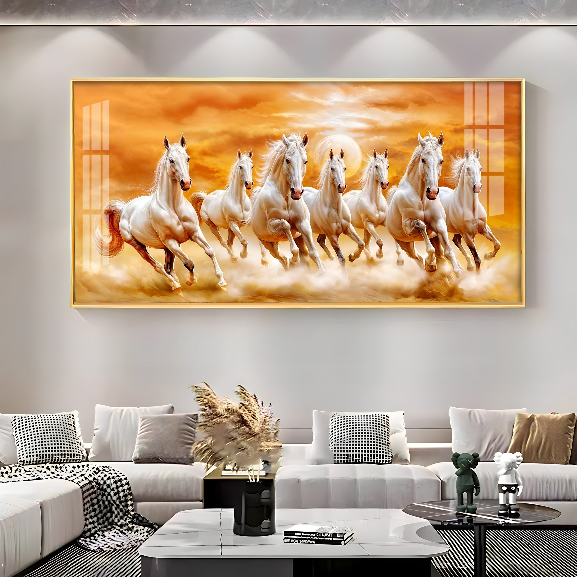 Graceful Vastu 7 Running Horse Acrylic Wall Painting – Calm Horse Canvas Wall Art