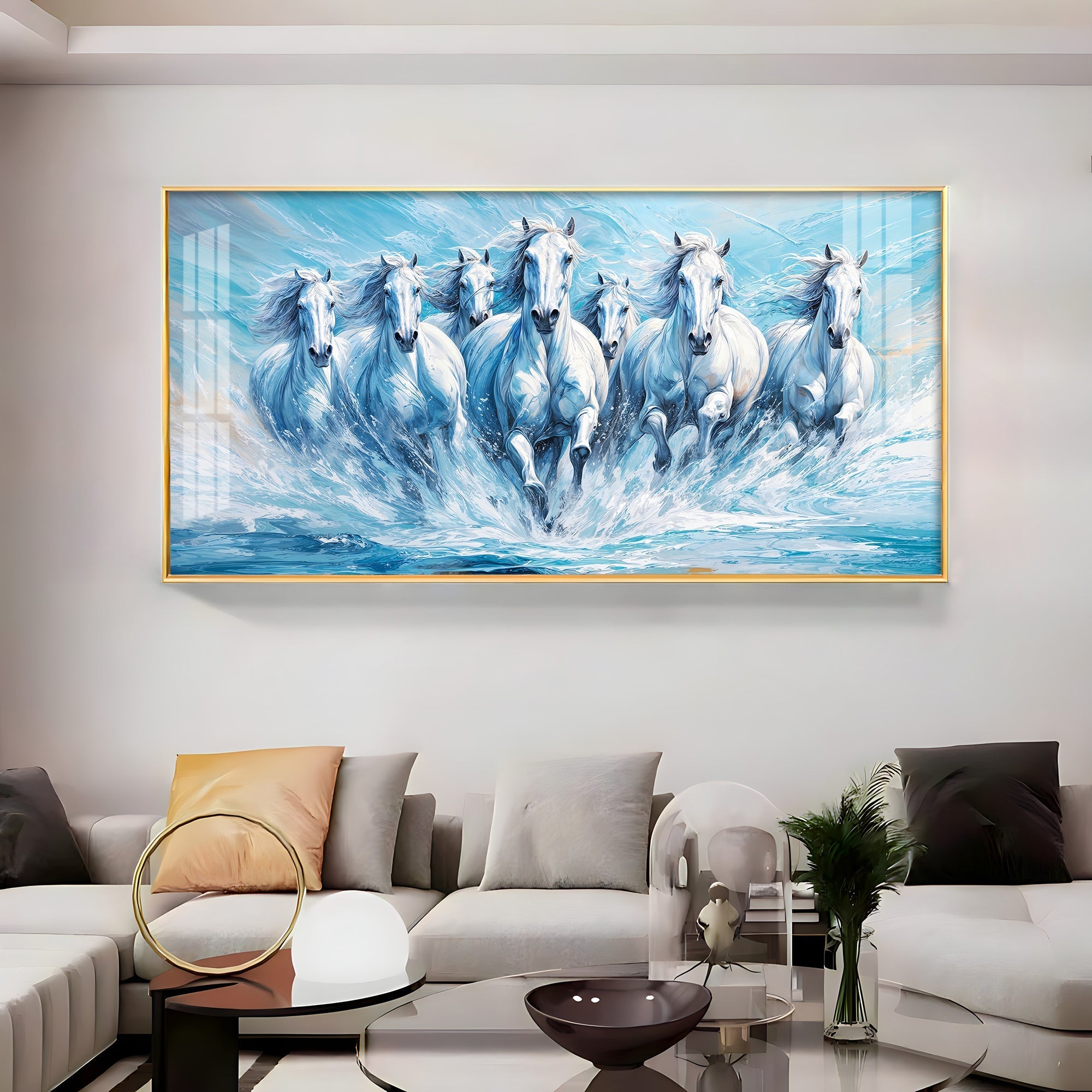 Galloping Horses Acrylic Wall Painting – Luxury Horse Wall Art for Living Room