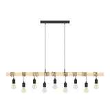 9 Light Black Steel Natural Wooden Bar Wooden Ceiling Light