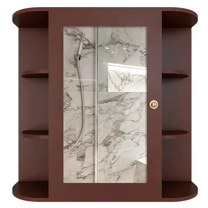 Premium Wooden Bathroom Cabinet Mirror with 10 Spacious Shelves with Brown Finish